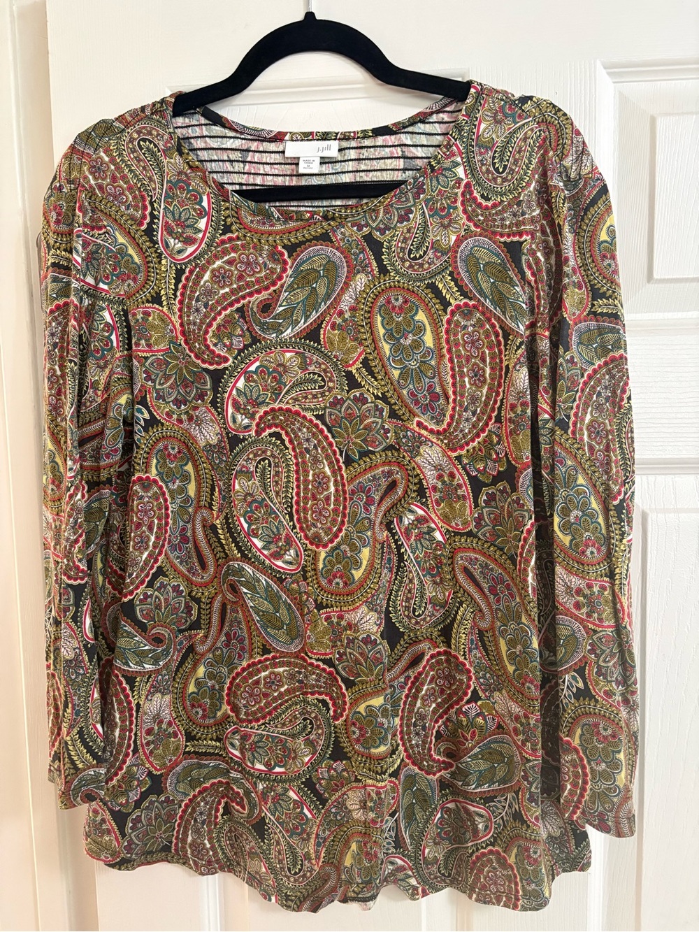 J. Jill cotton modal paisley blouse top boho bohemian long sleeve smocked M